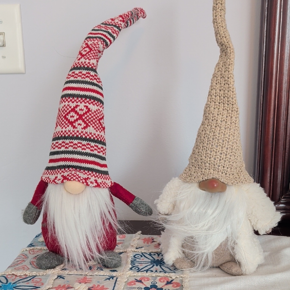 Festive Gnome Duo with Red and Cream Hats